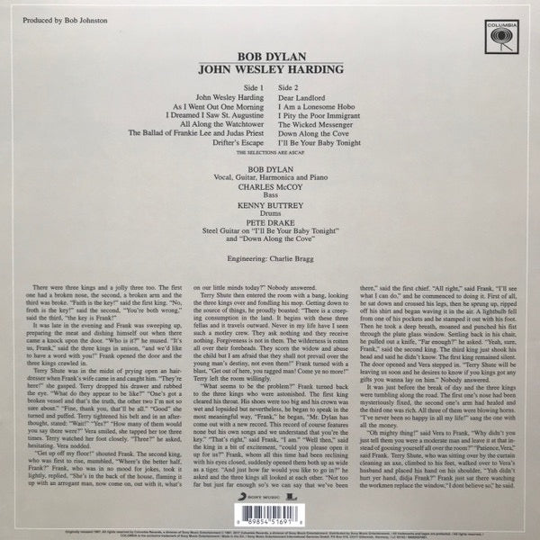 BOB DYLAN, John Wesley Harding (Columbia; CS 9604, Europe 2000s Reissue) LP EX/EX - Image 2