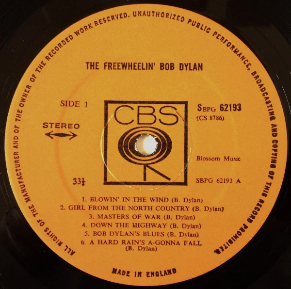 BOB DYLAN, The Freewheelin' Bob Dylan (CBS Smooth Orange (33 1/3 On Label); 62193, UK 1973 Reissue, Non-Flipback Laminated Front E.J. Day Sleeve, Stereo) LP VG/G+ - Image 3