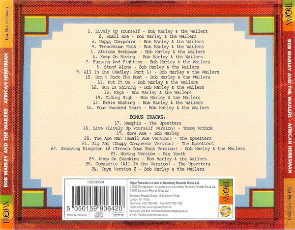 BOB MARLEY AND THE WAILERS*, African Herbsman (Trojan Records; TJCCD064, UK ) CD VG+/VG+ - Image 2