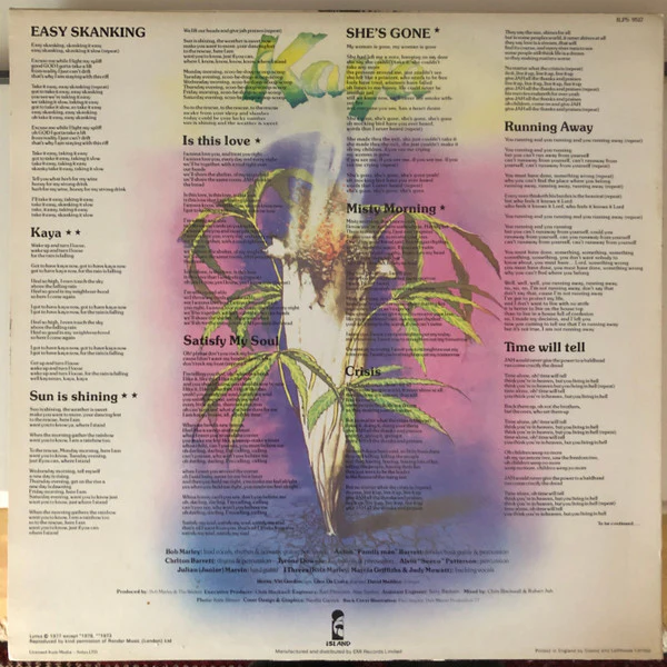 BOB MARLEY AND THE WAILERS, Kaya (Island Records; ILPS 9517, UK 1978, Company Inner, No "EMI" on labels.) LP VG/VG+ - Image 2