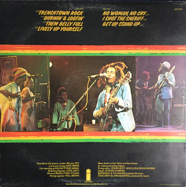 BOB MARLEY AND THE WAILERS, Live! (Island Records; ILPS 9376, UK 1975, Inner) LP VG+/EX - Image 2