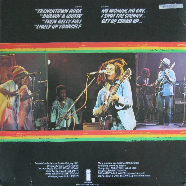 BOB MARLEY AND THE WAILERS, Live! (Island Records; 89 729 XOT, Germany 1975, Inner) LP VG/VG - Image 2