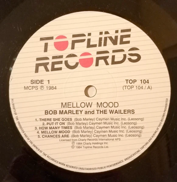 BOB MARLEY AND THE WAILERS, Mellow Mood (Topline Records; TOP 104, 	 1984, NO Barcode on back sleeve) LP VG/VG+ - Image 3