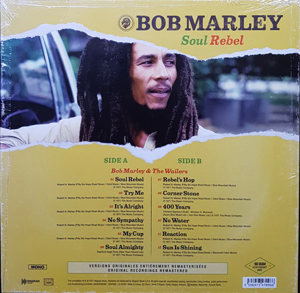 BOB MARLEY AND THE WAILERS, Soul Rebel (Wagram Music; 3347096, France 2017 Reissue, Mono, 180 Gram Vinyl) LP EX/EX - Image 2
