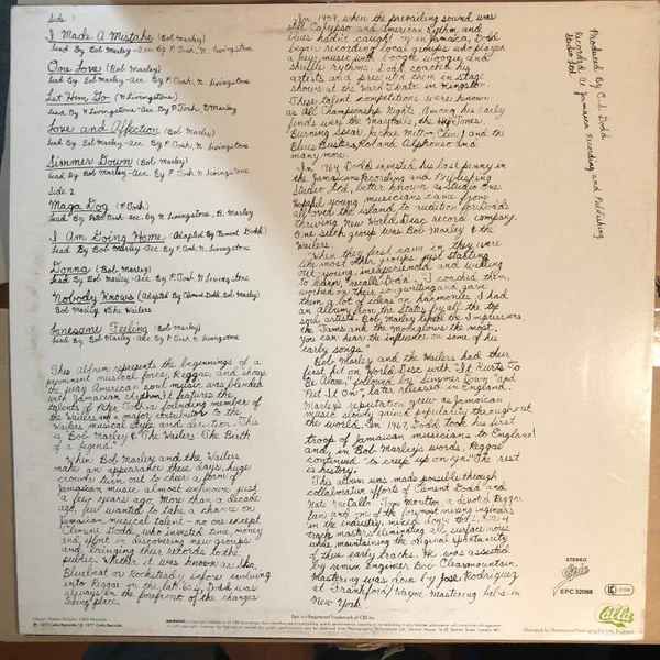 BOB MARLEY & THE WAILERS FEATURING PETER TOSH, The Birth Of A Legend (Epic; EPC 32088, UK 1980s Reissue) LP VG/VG+ - Image 2
