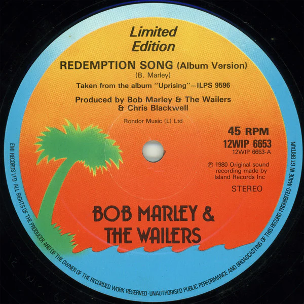 BOB MARLEY & THE WAILERS, Redemption Song (Island Records; 12WIP 6653, UK 1980, Glossy Sleeve) 12" VG/VG+ - Image 3