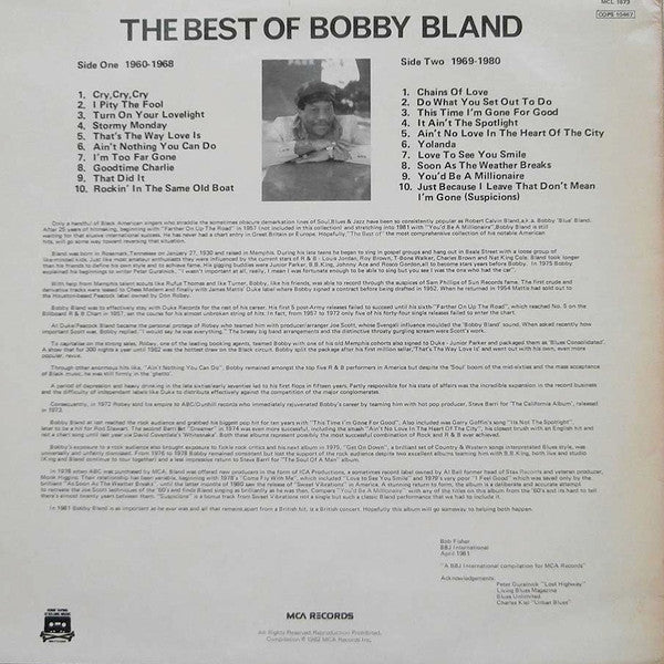 BOBBY BLAND, The Best Of Bobby Bland (MCA Blue Rainbow; MCL 1673, UK 1982) LP VG/G+ - Image 2