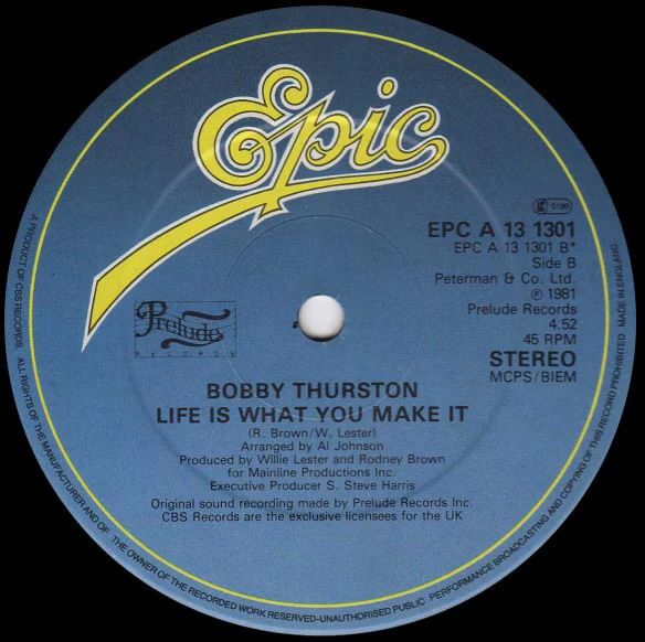 BOBBY THURSTON, Very Last Drop / Life Is What You Make It (Epic; EPC A 13 1301, UK 1981, Stickered Company Sleeve) 12" VG/G+ - Image 2