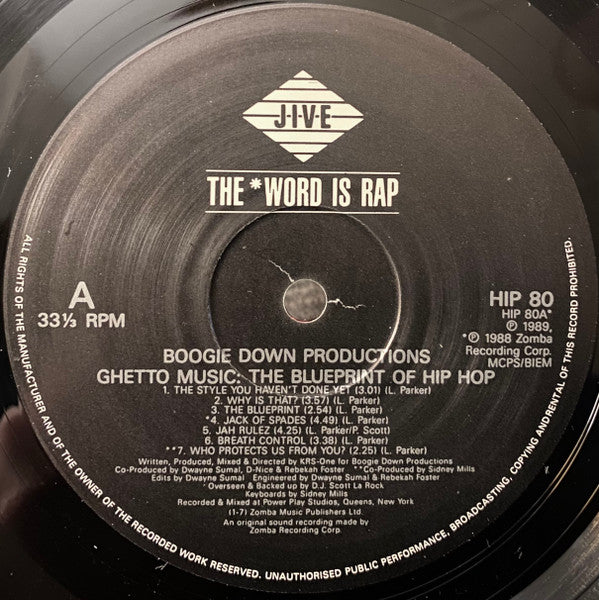 BOOGIE DOWN PRODUCTIONS, Ghetto Music: The Blueprint Of Hip Hop (Jive ; HIP 80, UK & Europe 1989, Picture Sleeve, Inner) LP EX/VG - Image 2