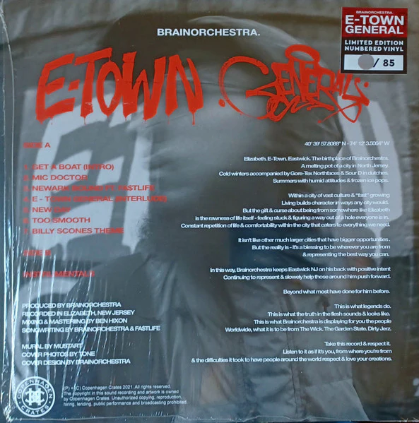 BRAINORCHESTRA., E-Town General (Copenhagen Crates; CC061, Denmark 2021, Red Vinyl. Limited Edition of 85) LP EX/EX - Image 2