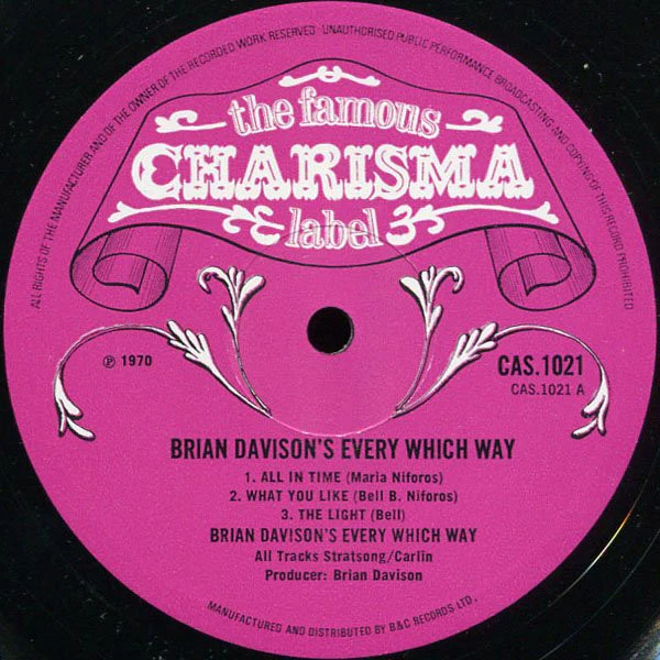 BRIAN DAVISON, Every Which Way (Charisma Pink; CAS 1021, UK 1970, Laminated Sleeve, Ex-Nice Drummer) LP VG/VG+ - Image 3
