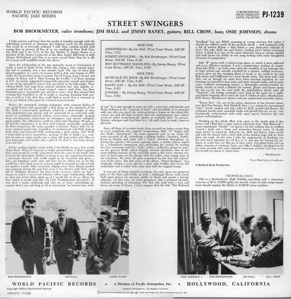 BROOKMEYER / HALL / RANEY WITH OSIE JOHNSON AND BILL CROW, The Street Swingers (Pacific Jazz; K23P 6715, Japan 1981, Insert) LP VG/VG+ - Image 2