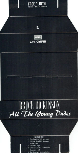 BRUCE DICKINSON, All The Young Dudes (EMI; EMPD 142, UK 1990, Print, Shaped Picture Disc With Plinth & Backing Insert) 7" VG+/VG+ - Image 3