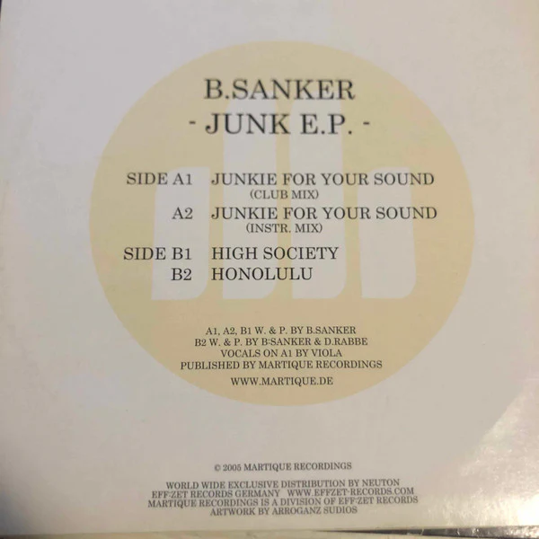 B.SANKER, Junk E.P. (Martique Recordings; MART 003, Germany 2005, Company Sleeve) 12" VG/VG - Image 2