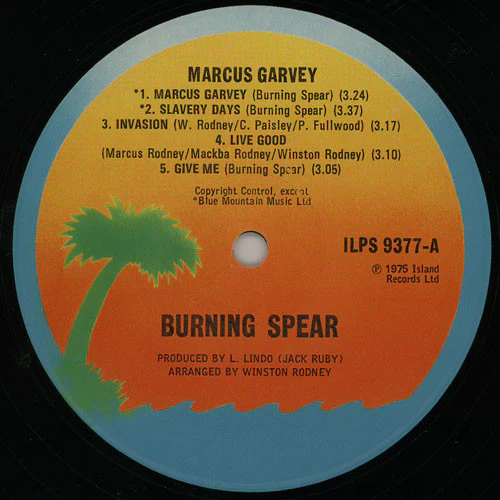 BURNING SPEAR, Marcus Garvey (Island Records; ILPS 9377, UK 1975, Company Inner, Promo Sticker On Sleeve) LP VG/G+ - Image 3