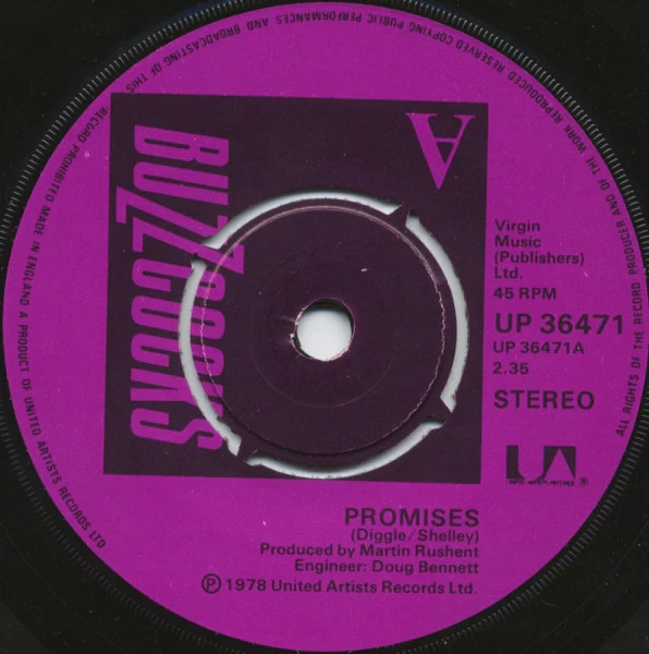 BUZZCOCKS, Promises / Lipstick (United Artists Records; UP 36471, UK 1978, Flipback Sleeve, Push-Out Centre) 7" VG+/EX - Image 3