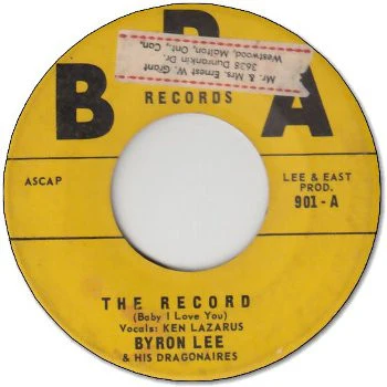 BYRON LEE & HIS DRAGONAIRES, KEN LAZARUS, The Record / Hang On Sloopy (Bra; 901, Jamaica 1960s) 7" /G+
