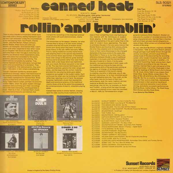 CANNED HEAT, Rollin' And Tumblin' (Sunset Records; SLS 50321, UK 1972 Reissue, Laminated Front Sleeve) LP VG+/VG+ - Image 2