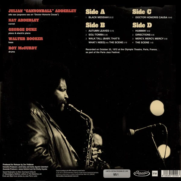 CANNONBALL ADDERLEY, Poppin' In Paris: Live At L'Olympia 1972 (Elemental Music; 5990549, Worldwide 2024, Gatefold, Booklet) 2xLP VG+/VG+ - Image 2