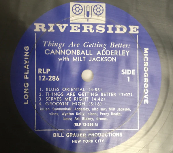CANNONBALL ADDERLEY WITH MILT JACKSON, Things Are Getting Better (Riverside Records; RLP 12-286, US 1959 Reissue, Mono) LP VG/VG+ - Image 3