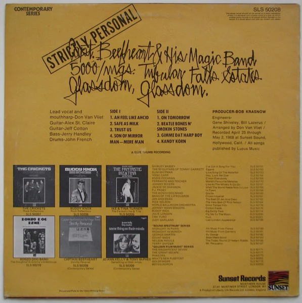 CAPTAIN BEEFHEART AND HIS MAGIC BAND, Strictly Personal (Sunset; SLS50208, UK 1971 Reissue, Textured Sleeve) LP VG/VG - Image 2