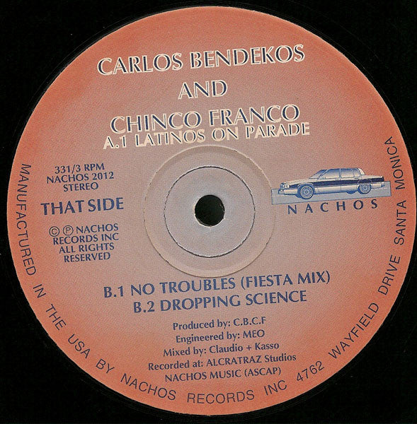 CARLOS BENDEKOS AND CHINCO FRANCO, Dropping Science EP (Nachos Records; NACHOS 2012, US 1995, Plain Sleeve), SALE - Up to 50% Off the Original Price 12" /G+ - Image 2