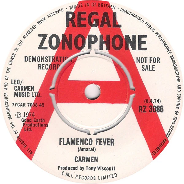 CARMEN, Flamenco Fever / Lonely House (Regal Zonophone ; RZ 3086, UK 1974, A Label Demo), SALE - Up to 50% Off the Original Price 7" /VG