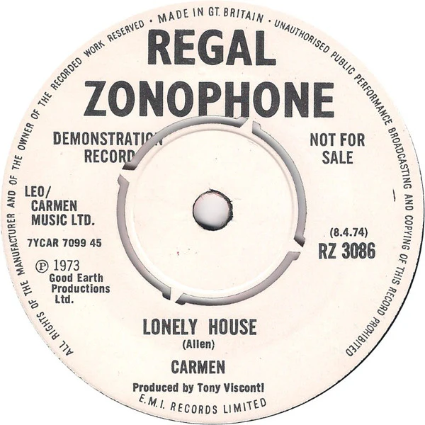 CARMEN, Flamenco Fever / Lonely House (Regal Zonophone ; RZ 3086, UK 1974, A Label Demo), SALE - Up to 50% Off the Original Price 7" /VG - Image 2