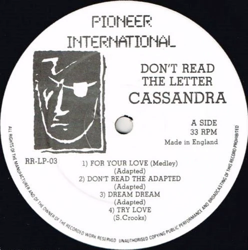 CASSANDRA, Don't Read The Letter (Pioneer International; RR LP 3, UK 1980s, Jet Star Factory Sleeve) LP /G+
