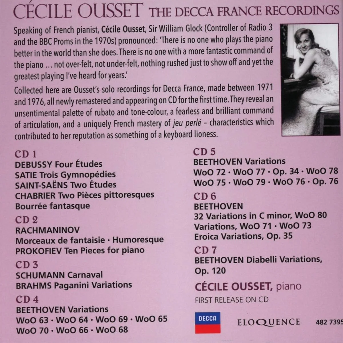 CECILE OUSSET, The Decca France Recordings (Decca Eloquence; 482 7395, UK 2019, Box Set, Booklet) 7xCD VG+/VG+ - Image 2