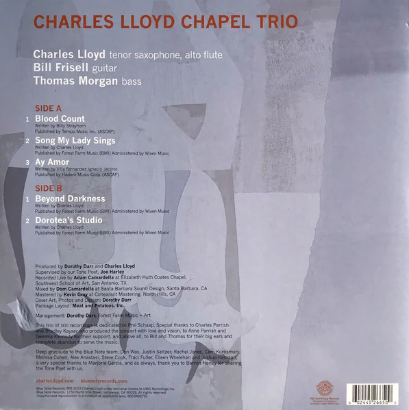 CHARLES LLOYD, Trios: Chapel (Blue Note; 4526650, Worldwide 2022, Gatefold) LP NEW/NEW - Image 2