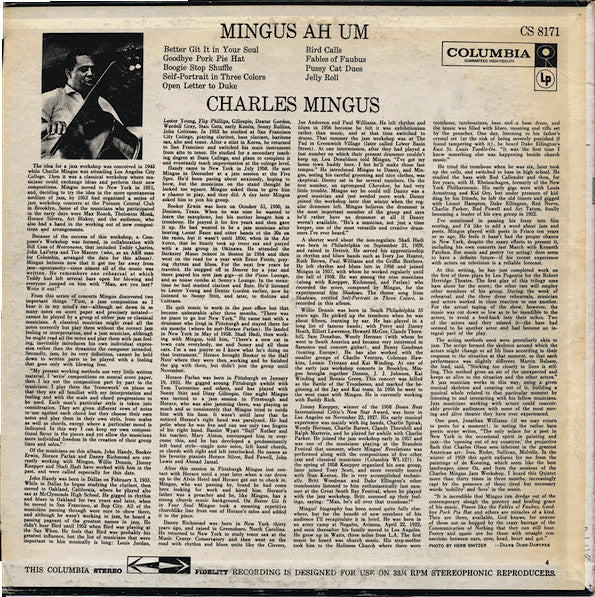 CHARLES MINGUS, Mingus Ah Um (Columbia; CS 8171, US 1971 Reissue, Pasteback Sleeve, Stereo) LP VG/G+ - Image 2