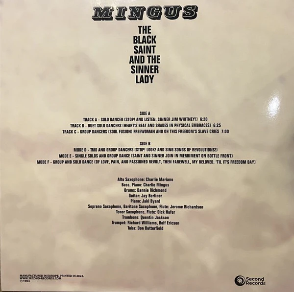 CHARLES MINGUS, The Black Saint And The Sinner Lady (Second Records; SRPD0063ME, Europe 2023 Reissue, Stereo, 180g, Marble Vinyl) LP NEW/NEW - Image 2
