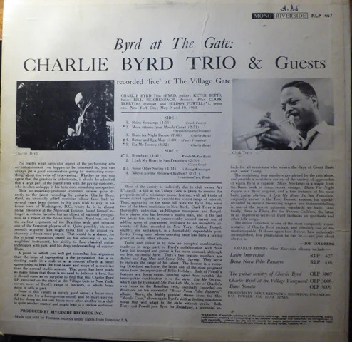 CHARLIE BYRD TRIO AND GUESTS, Byrd At The Gate (Riverside Records; RLP 467, UK 1964) LP VG+/VG - Image 2