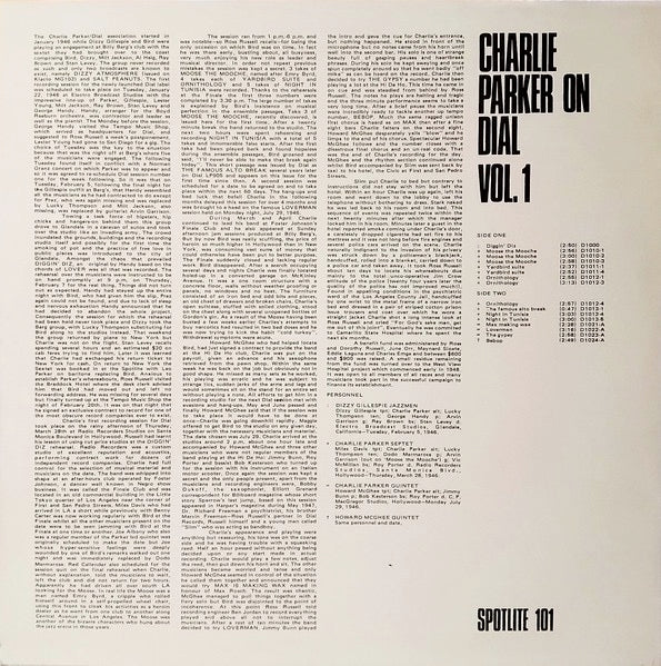 CHARLIE PARKER, Charlie Parker On Dial Volume 1 (Spotlite Records; 101, UK 1974 Reissue, Mono) LP VG/VG - Image 2