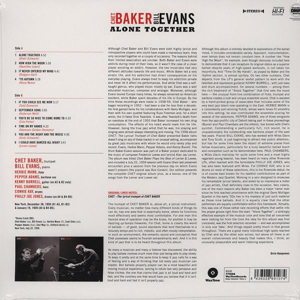 CHET BAKER AND BILL EVANS, Alone Together (Wax Time; LP771698, UK 2011 Reissue, Limited Edition, Remastered, Stereo, 180g) LP NEW/NEW - Image 2