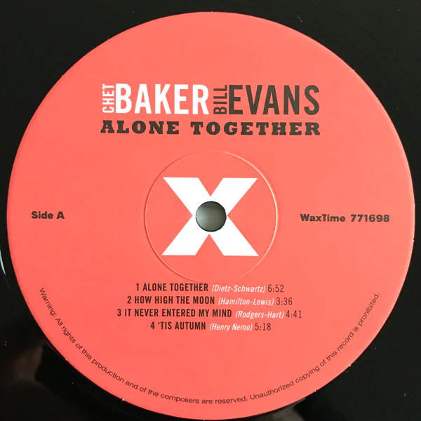 CHET BAKER AND BILL EVANS, Alone Together (Wax Time; LP771698, UK 2011 Reissue, Limited Edition, Remastered, Stereo, 180g) LP NEW/NEW - Image 3