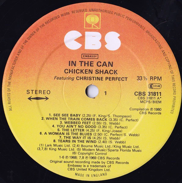 CHICKEN SHACK FEATURING CHRISTINE PERFECT, In The Can (CBS; S CBS 31811, UK ) LP VG/VG - Image 3