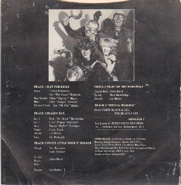 CHRIS BLACK (5) & BLACK CAT, For Rockers Only (Persuasion Records; MONSTER 1, UK 1980s, Picture Sleeve) 7" VG/VG - Image 2