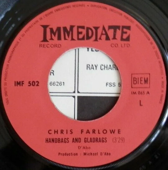 CHRIS FARLOWE, Handbags And Gladrags (Immediate ; IMF 502, France 1967, Picture Sleeve) 7" G+/VG - Image 3