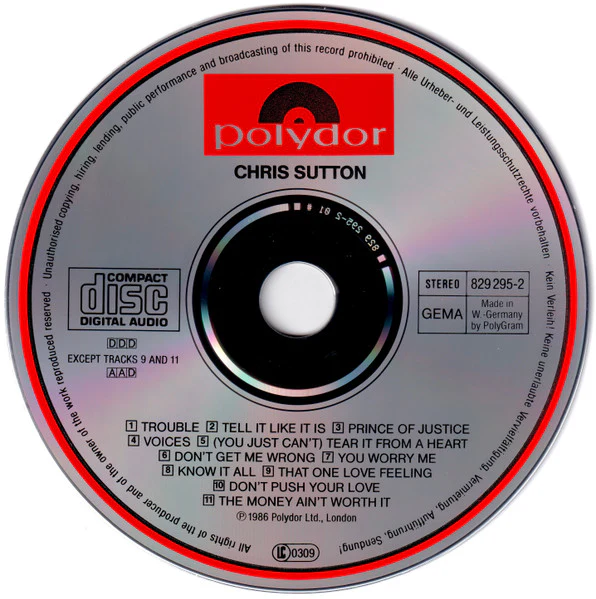 CHRIS SUTTON, Chris Sutton (Polydor; 829 295-2, Germany 1986) CD VG+/VG+ - Image 3