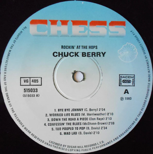 CHUCK BERRY, Rockin' At The Hops (Vogue; 515033, France 1980s Reissue, SACEM) LP VG/VG+ - Image 3