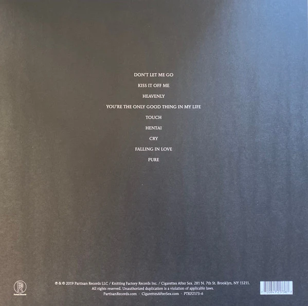 CIGARETTES AFTER SEX, Cry (Partisan Records  ; PTKF2173-3, UK, Europe & US 2019, Inner, Poster, Clear Vinyl) LP VG+/VG+ - Image 2