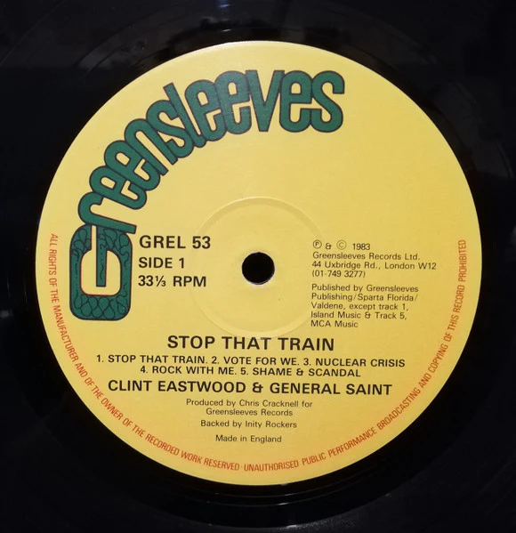 CLINT EASTWOOD & GENERAL SAINT, Stop That Train (Greensleeves Records; GREL 53, UK 1983, Inner) LP VG/VG - Image 3