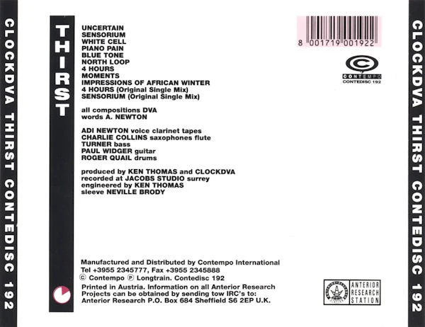 CLOCK DVA, Thirst (Contempo Records; Contedisc 192, Italy 1992 Reissue, Jewel Case) CD VG+/G+ - Image 2