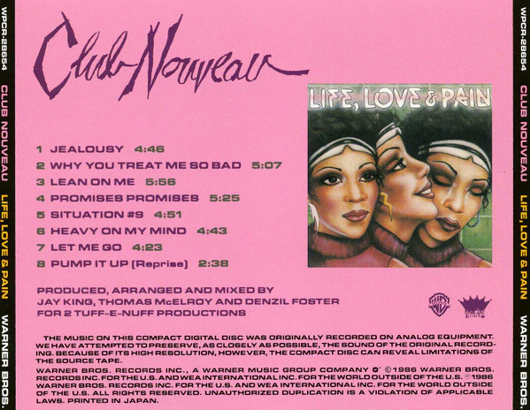 CLUB NOUVEAU, Life, Love & Pain (Warner Bros. Records; WPCR-28654, Japan 2015 Reissue, With Obi) CD EX/EX - Image 2
