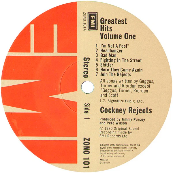 COCKNEY REJECTS, Greatest Hits Vol. 1 (EMI; ZONO 101, UK 1980) LP VG/VG - Image 3