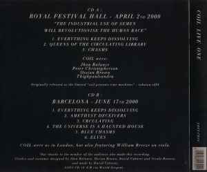COIL, Live One (Threshold House; LOCI CD18, UK 2003, Triple Digipak) 2xCD VG+/VG+ - Image 2