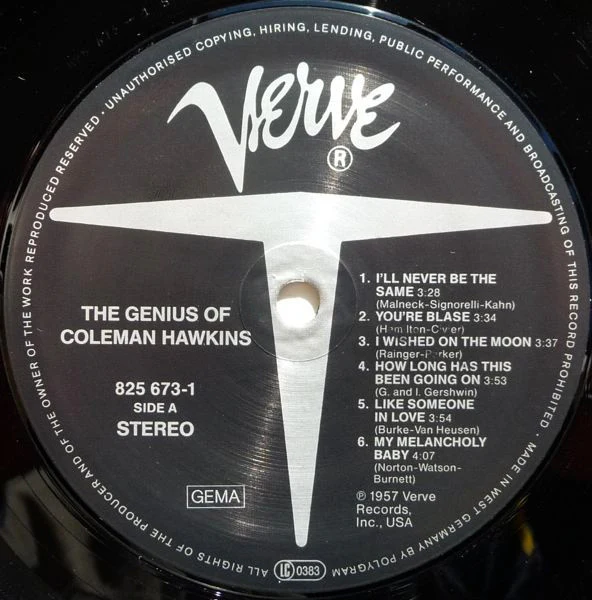 COLEMAN HAWKINS, The Genius Of Coleman Hawkins (Verve Records; 825 673-1, Germany 1986 Reissue) LP VG+/VG+ - Image 3