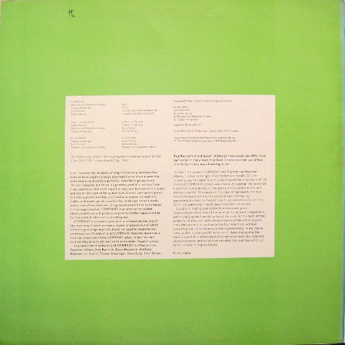 COMPANY (DEREK BAILEY, EVAN PARKER ETC.), Company 1 (Incus; INCUS 21, UK 1977) LP G+/VG - Image 2
